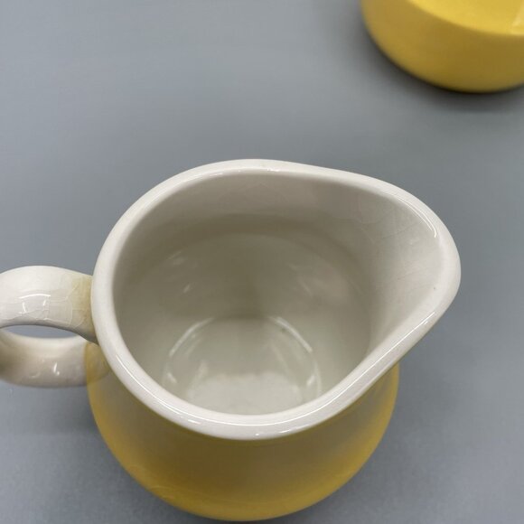 Vintage Mikasa Creamer Sugar Set Japan Cera-Stone Yellow White MCM D1350 - Picture 5 of 8